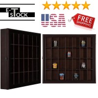 Alcohol Shot Glasses Gallery, Glass Display Case Wood Walnut, 18 x 16.5 inch   283009605081